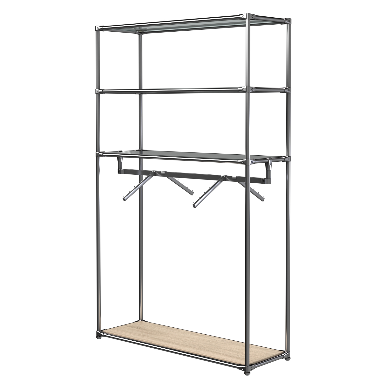 Хромированное вешало БАШНЯ №7-2 с полками Стекло 8мм (тонированное) Дуб Сонома