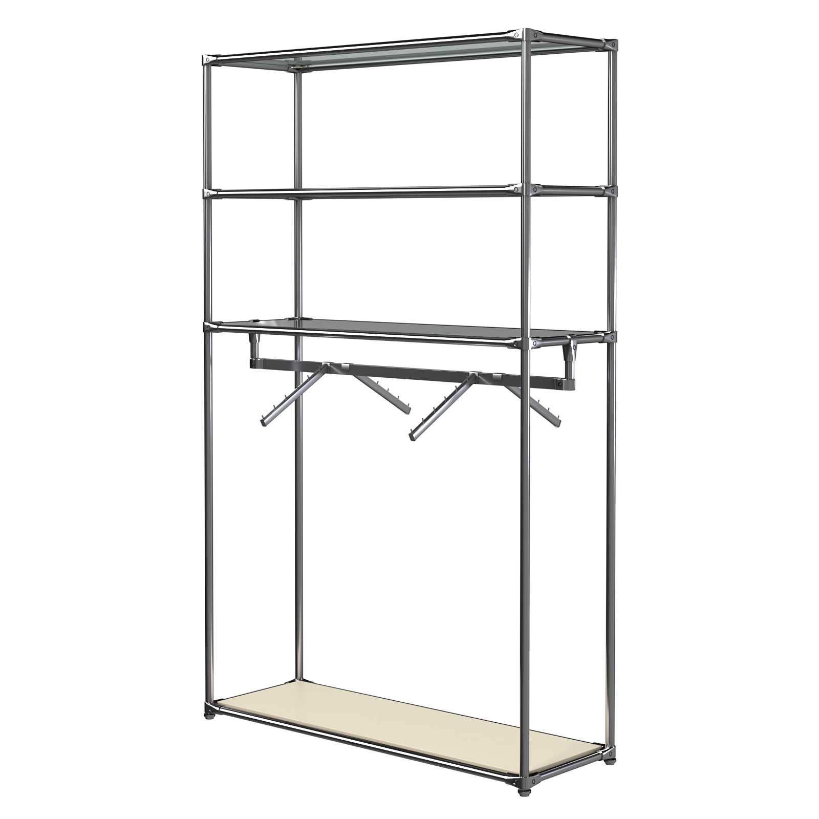 Хромированное вешало БАШНЯ №7-2 с полками Стекло 8мм (тонированное) Крем Вайс