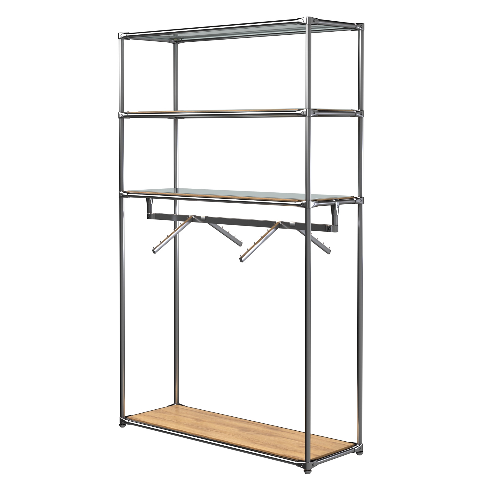 Хромированное вешало БАШНЯ №7-4 с полками Зеркало 4мм Дуб Золотистый