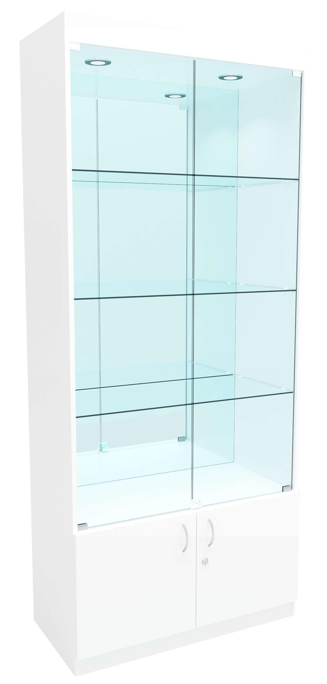 Стеклянная витрина №1-3 с каркасом из ДСП (задняя стенка зеркало) Белый