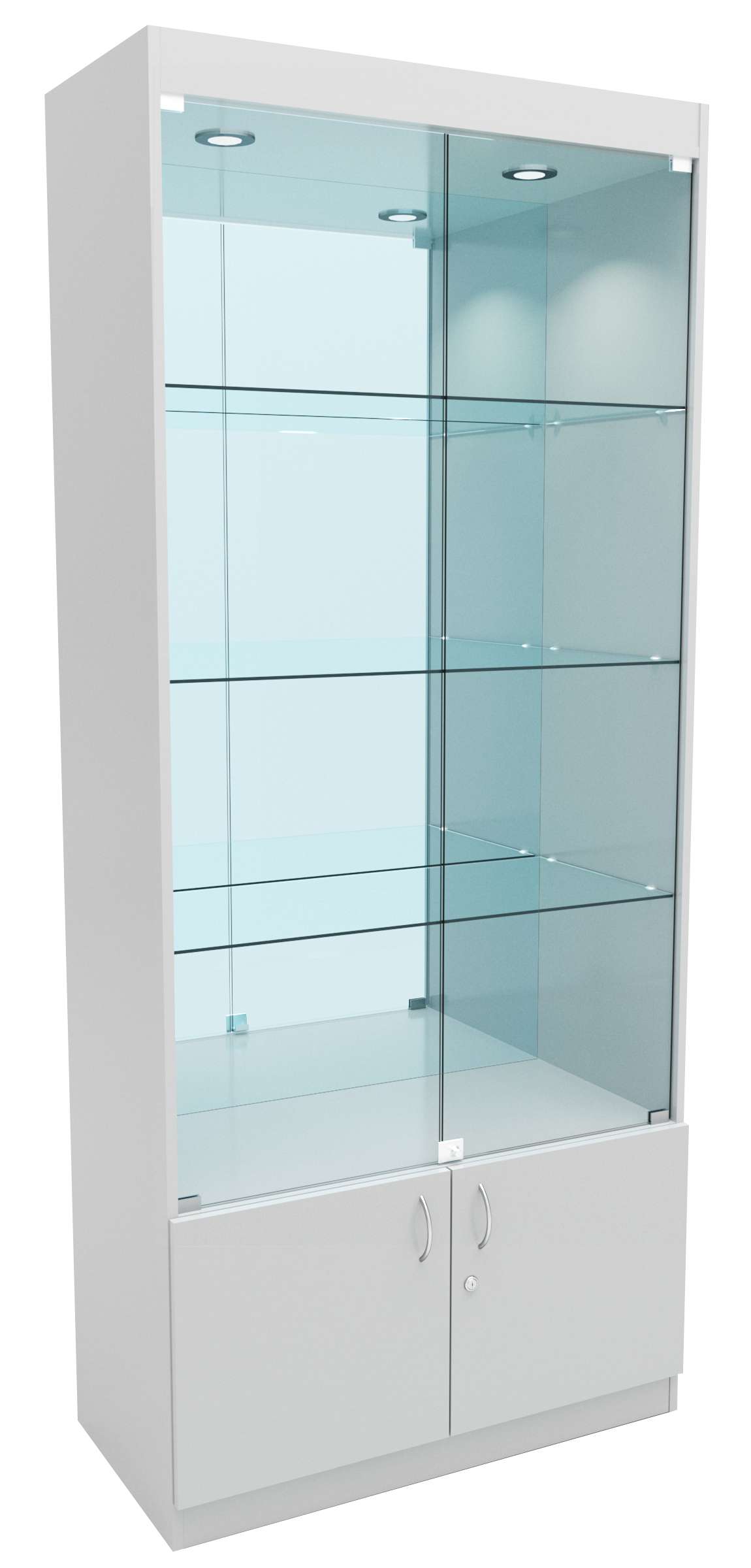 Стеклянная витрина №1-3 с каркасом из ДСП (задняя стенка зеркало) Cерый