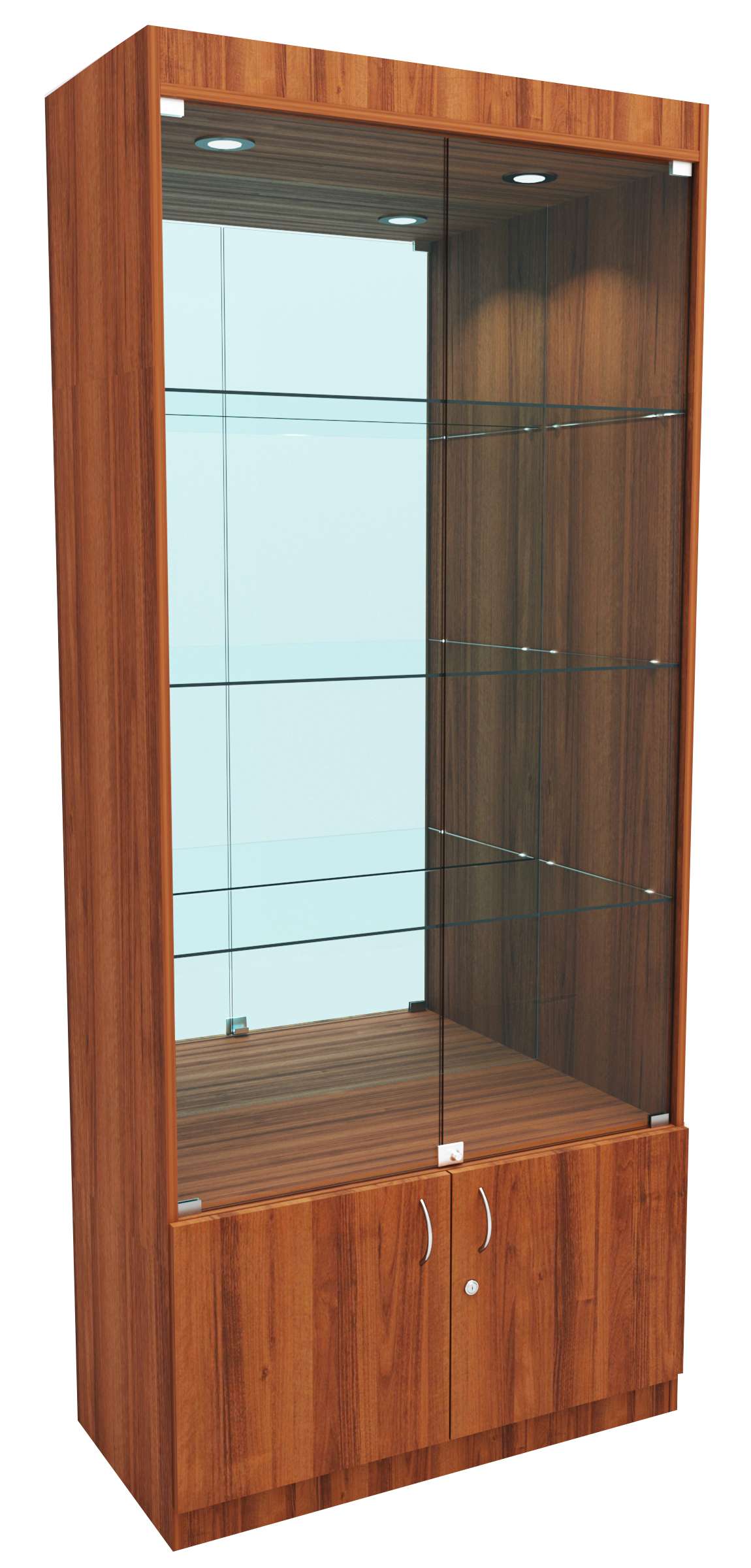 Стеклянная витрина №1-3 с каркасом из ДСП (задняя стенка зеркало) Орех