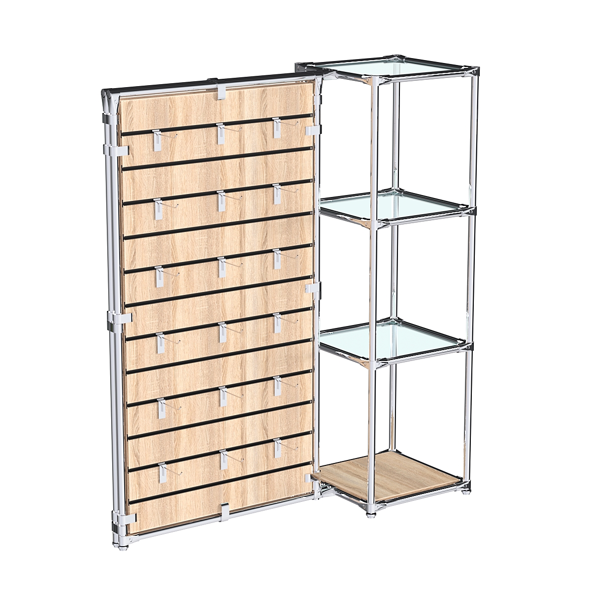 Хромированное вешало ЩИТ №1-1 с полками стекло 6мм Дуб Сонома