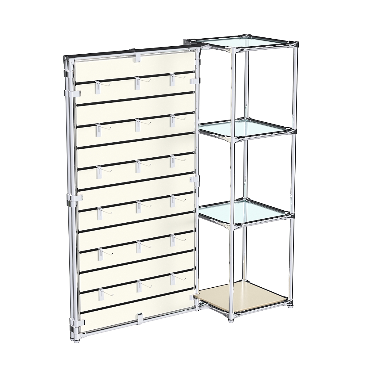 Хромированное вешало ЩИТ №1-1 с полками стекло 6мм Крем Вайс