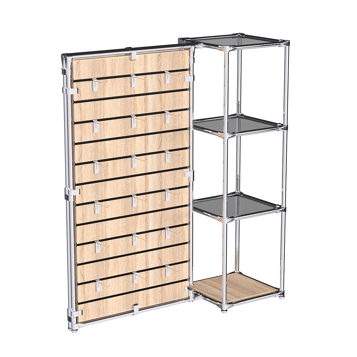 Хромированное вешало ЩИТ №1-2 с тонированными полками стекло 8мм Дуб Сонома