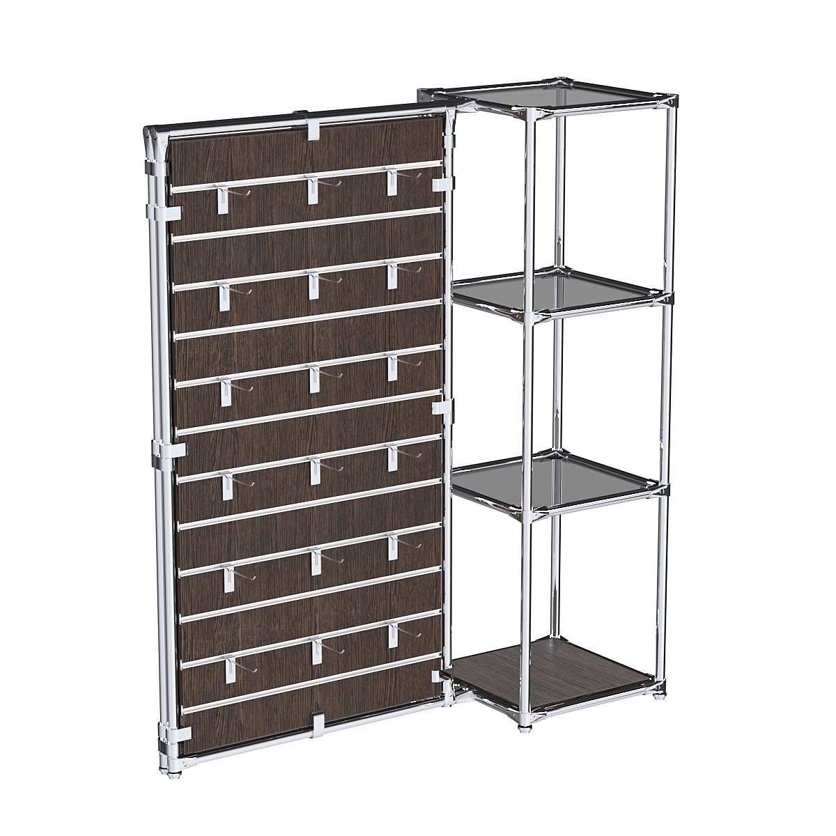 Хромированное вешало ЩИТ №1-2 с тонированными полками стекло 8мм Дуб Венге