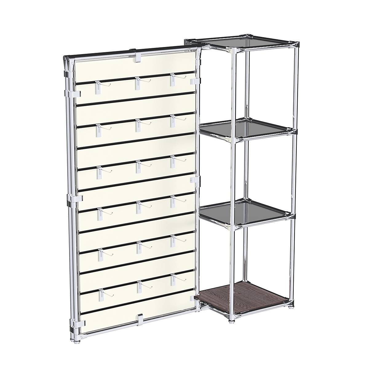 Хромированное вешало ЩИТ №1-2 с тонированными полками стекло 8мм Ясень Анкор темный