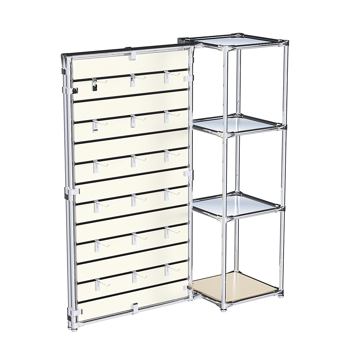 Хромированное вешало ЩИТ №1-4 с зеркальными полками 4мм Крем Вайс