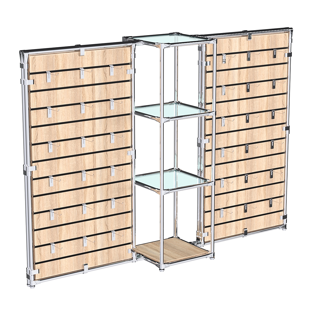 Хромированное вешало ЩИТ №2-1 с полками стекло 6мм Дуб Сонома