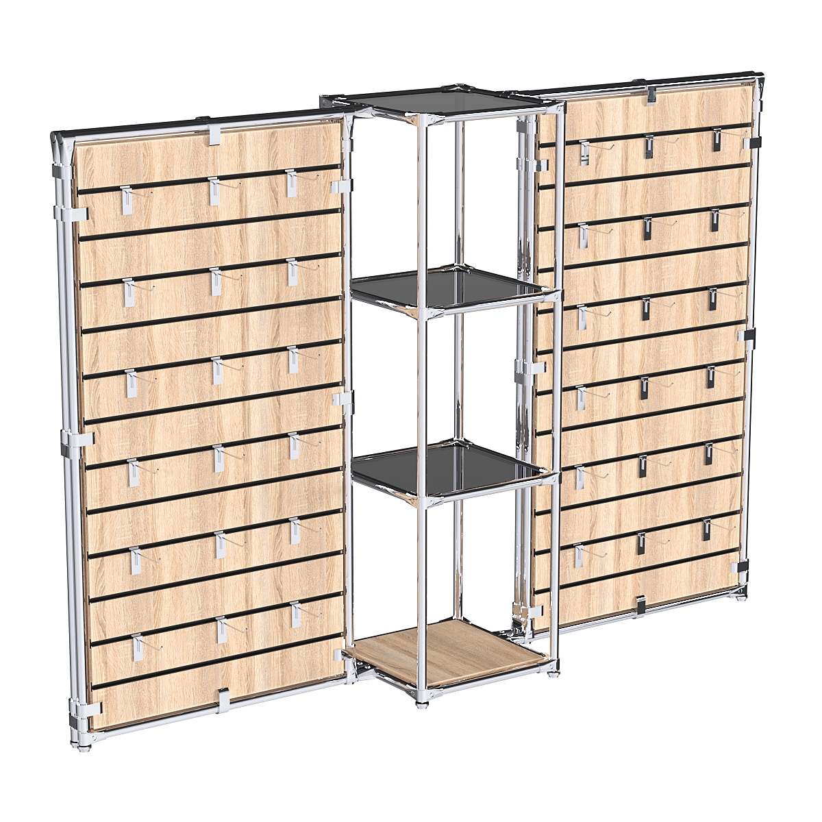 Хромированное вешало ЩИТ №2-2 с тонированными полками стекло 8мм Дуб Сонома