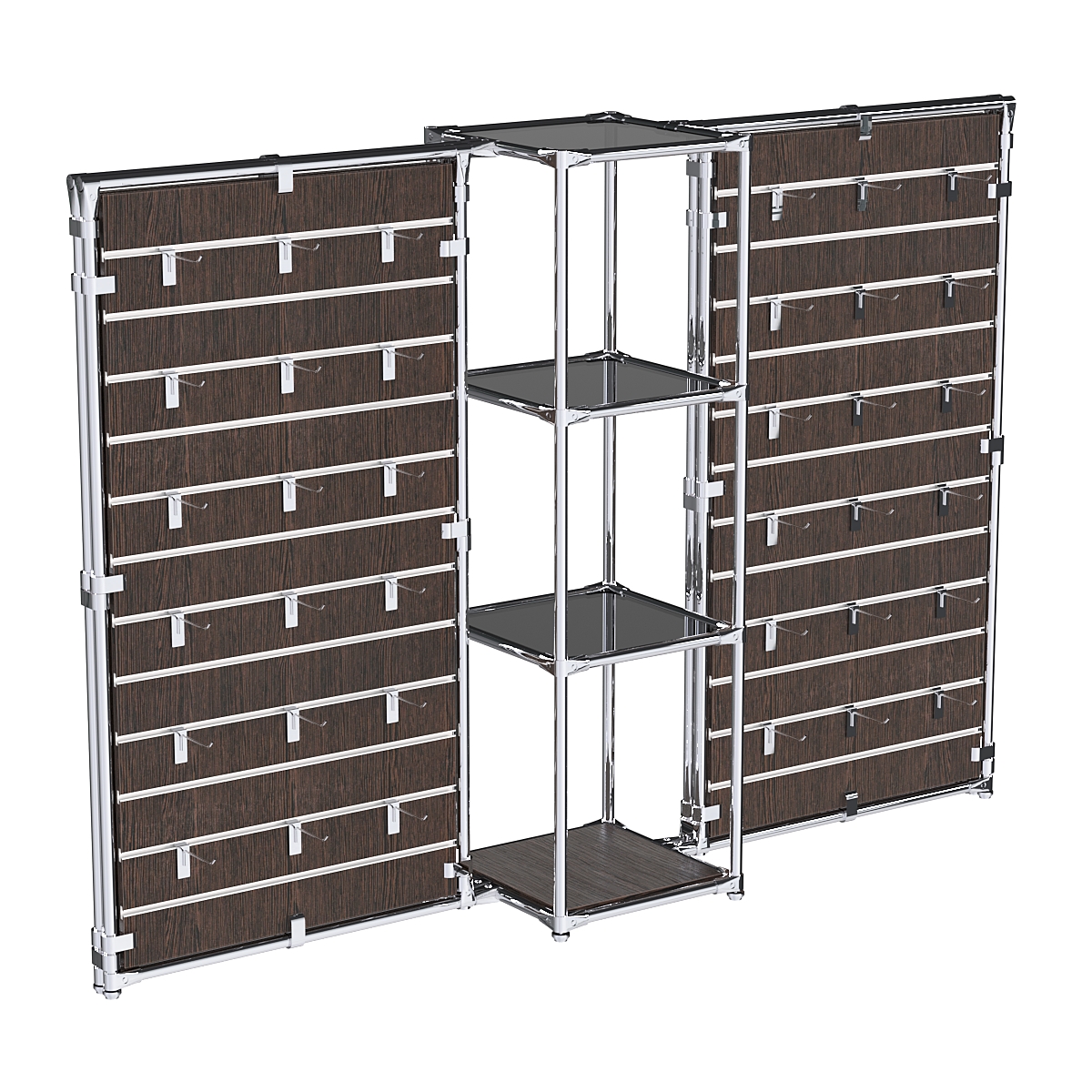 Хромированное вешало ЩИТ №2-2 с тонированными полками стекло 8мм Дуб Венге