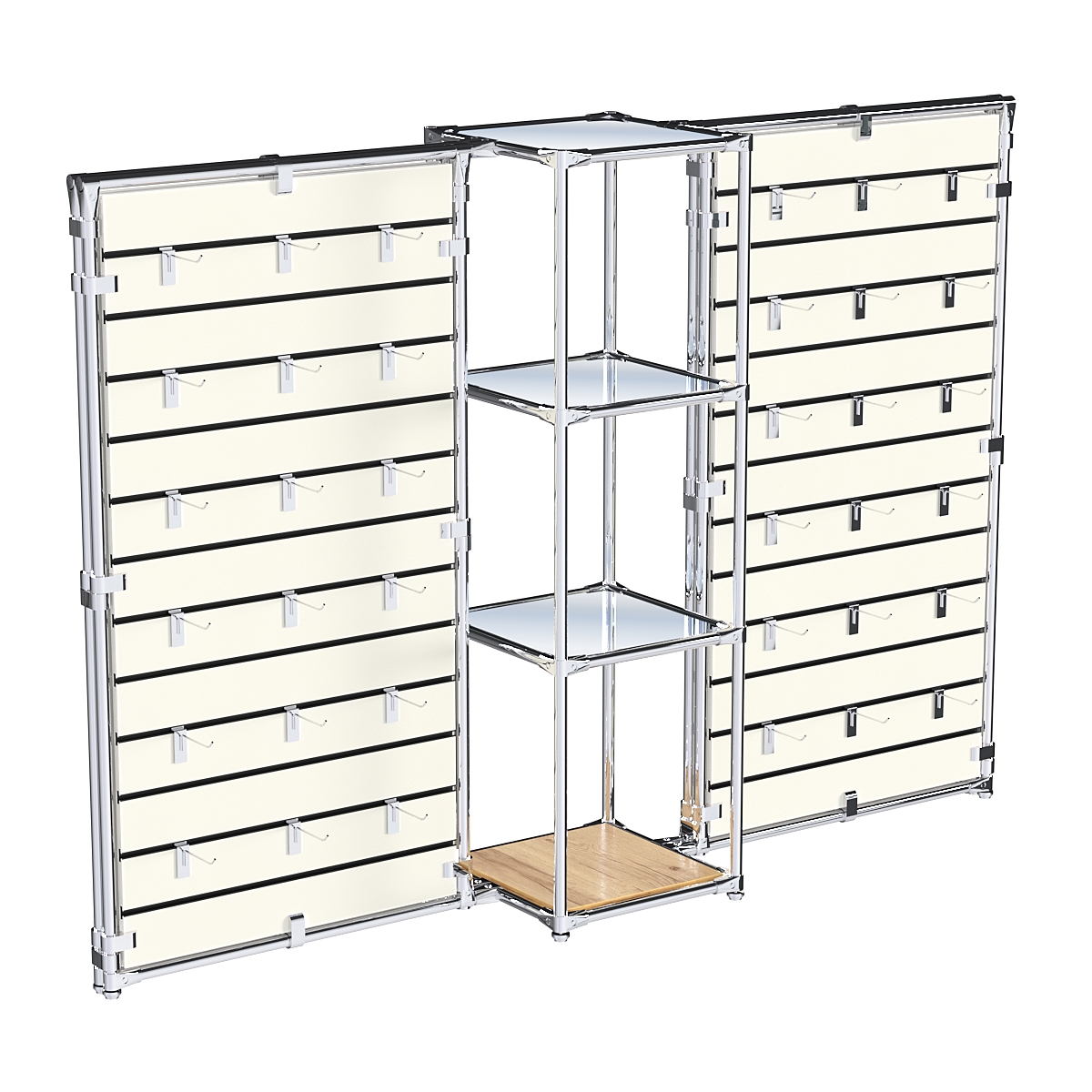 Хромированное вешало ЩИТ №2-4 с зеркальными полками 4мм Дуб Золотистый