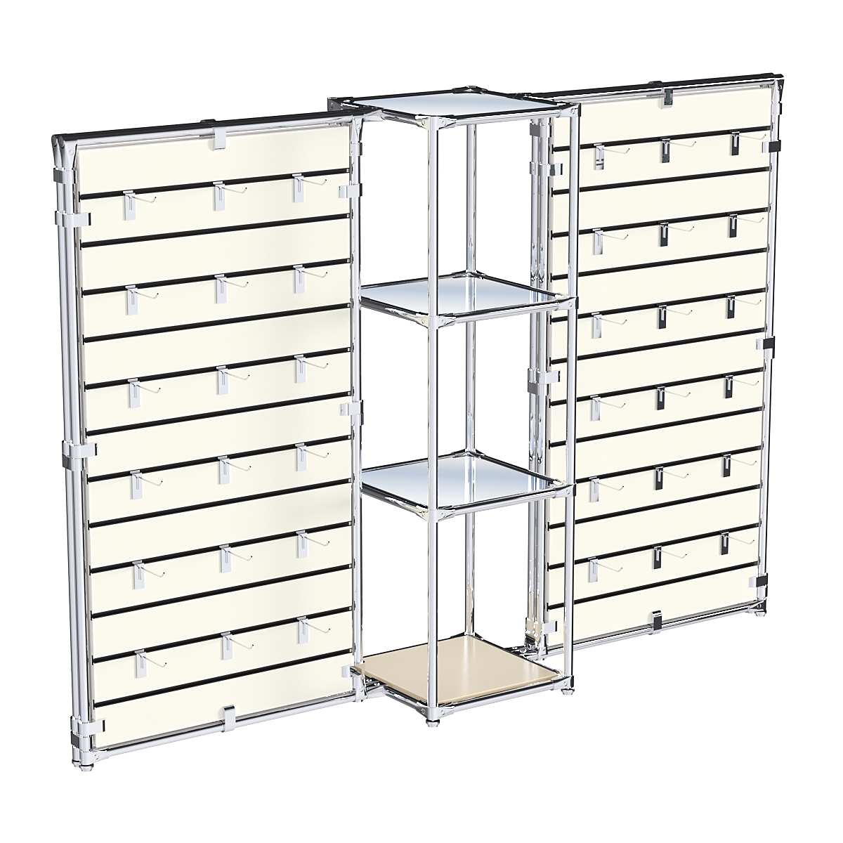 Хромированное вешало ЩИТ №2-4 с зеркальными полками 4мм Крем Вайс