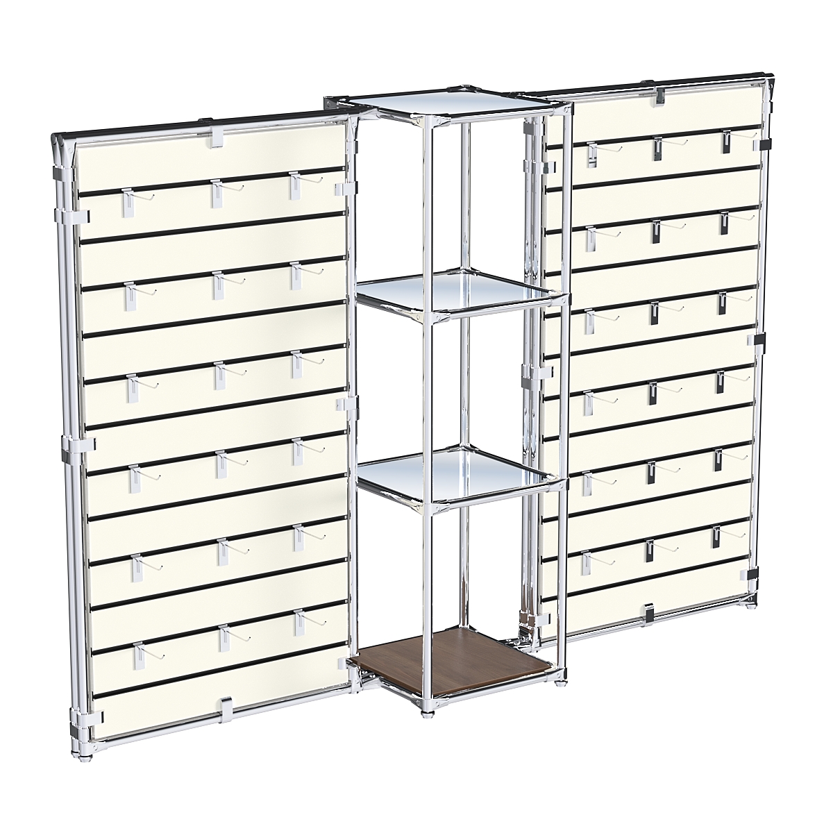 Хромированное вешало ЩИТ №2-4 с зеркальными полками 4мм Орех