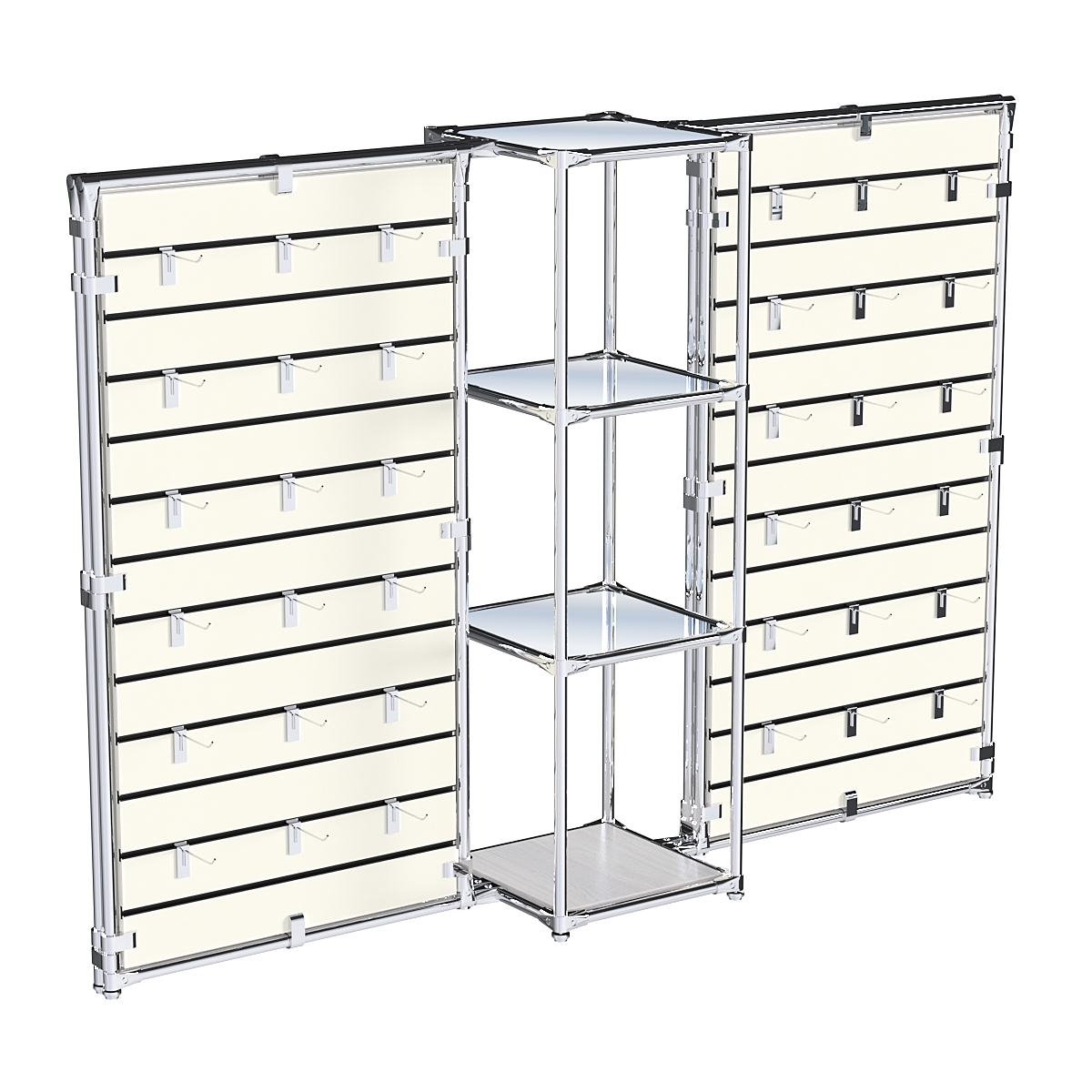 Хромированное вешало ЩИТ №2-4 с зеркальными полками 4мм Ясень Анкор светлый