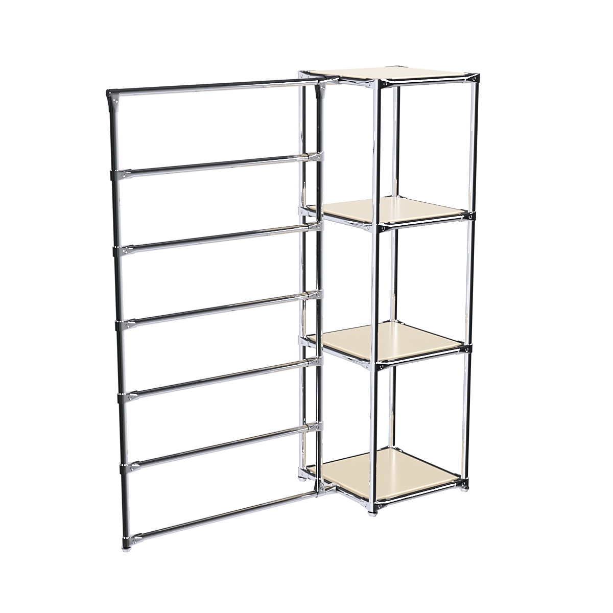 Хромированное вешало ГОРИЗОНТ №1-3 с полками ДСП 16мм Крем Вайс