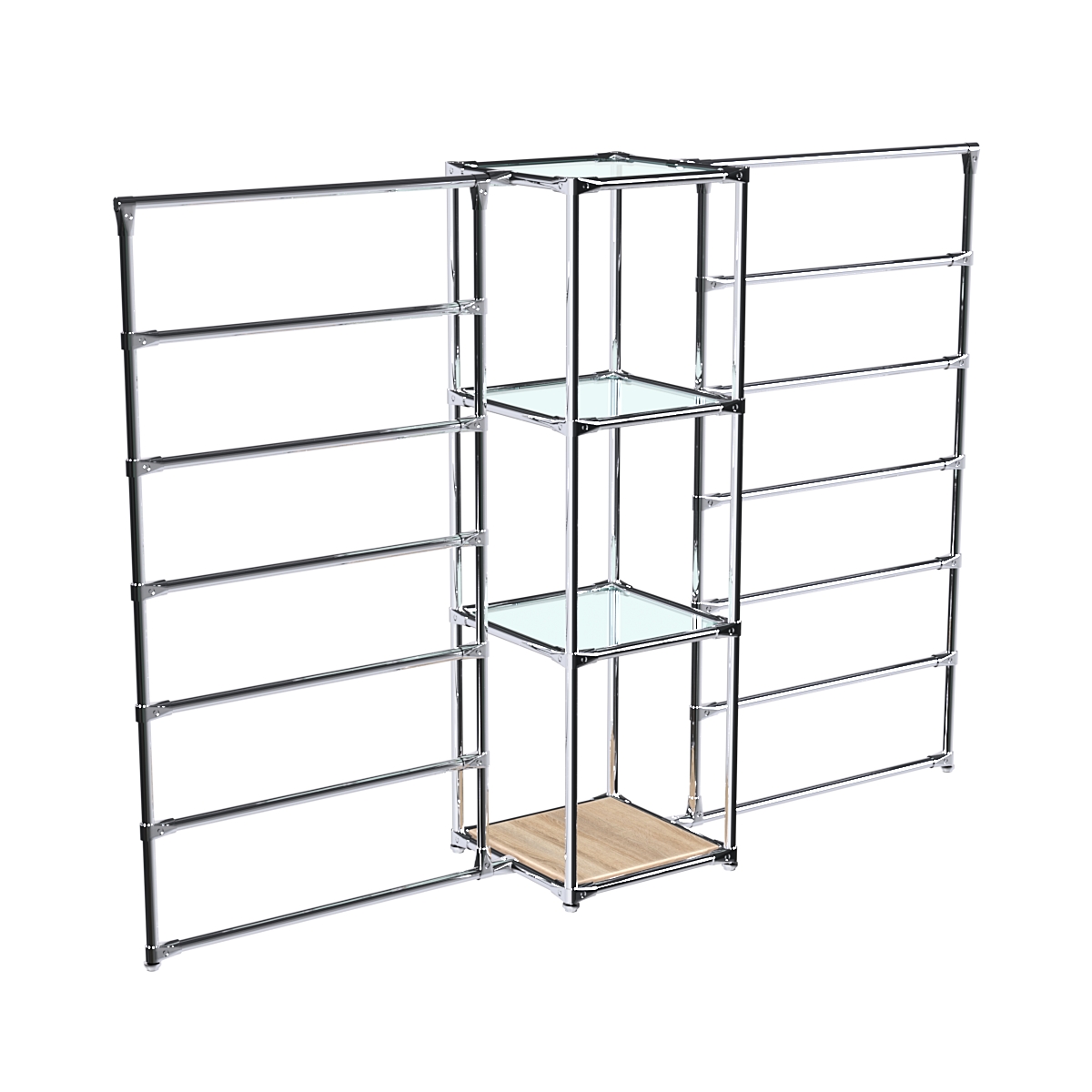 Хромированное вешало ГОРИЗОНТ №2-1 с полками стекло 6мм Дуб Сонома