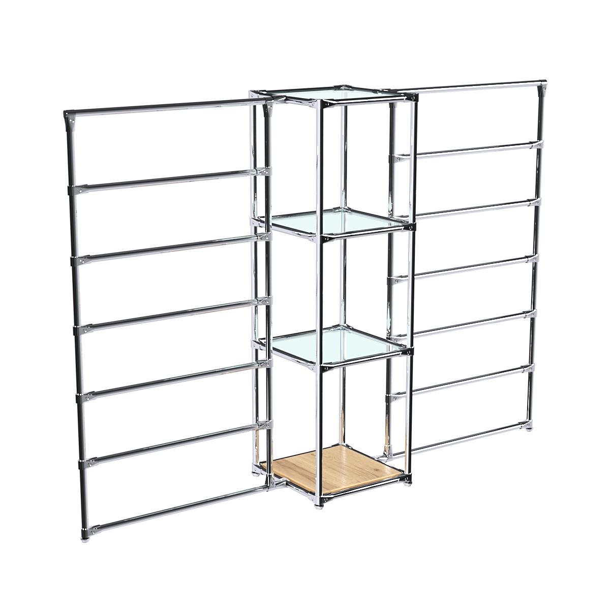 Хромированное вешало ГОРИЗОНТ №2-1 с полками стекло 6мм Дуб Золотистый