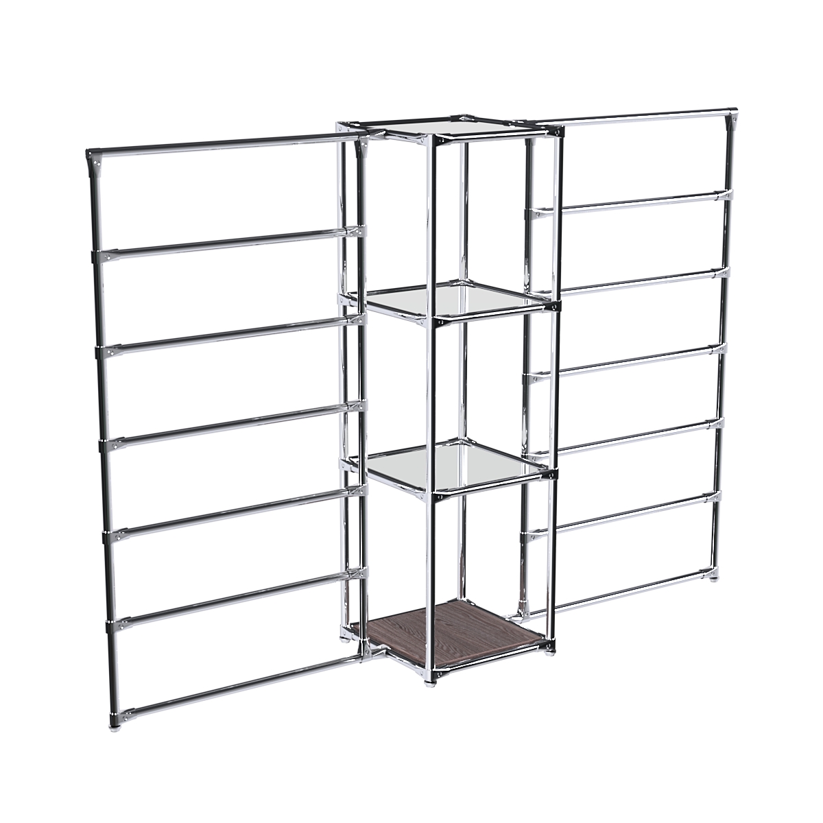 Хромированное вешало ГОРИЗОНТ №2-4 с зеркальными полками 4мм Ясень Анкор темный - U31105