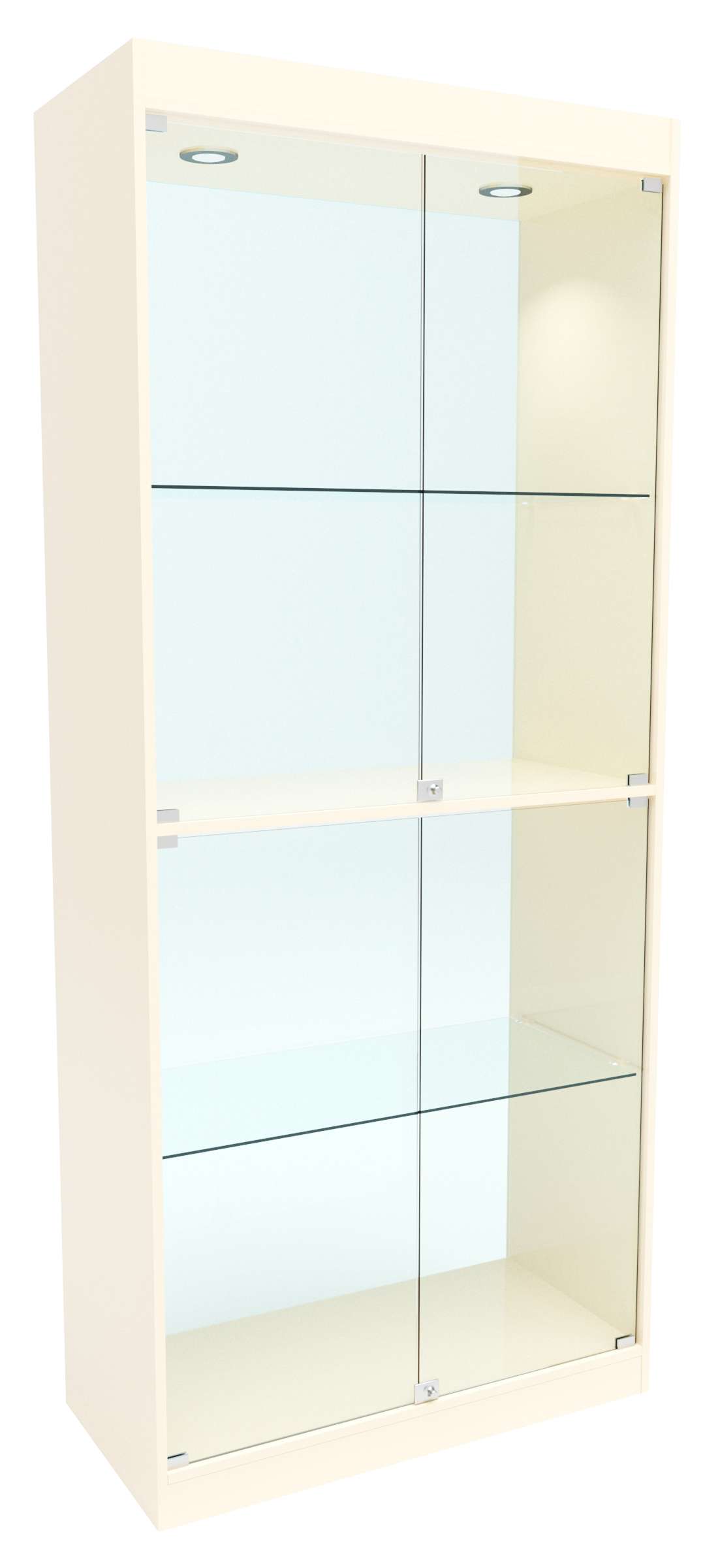 Стеклянная витрина №8-2 с каркасом из ДСП  (задняя стенка - стекло) Крем Вайс