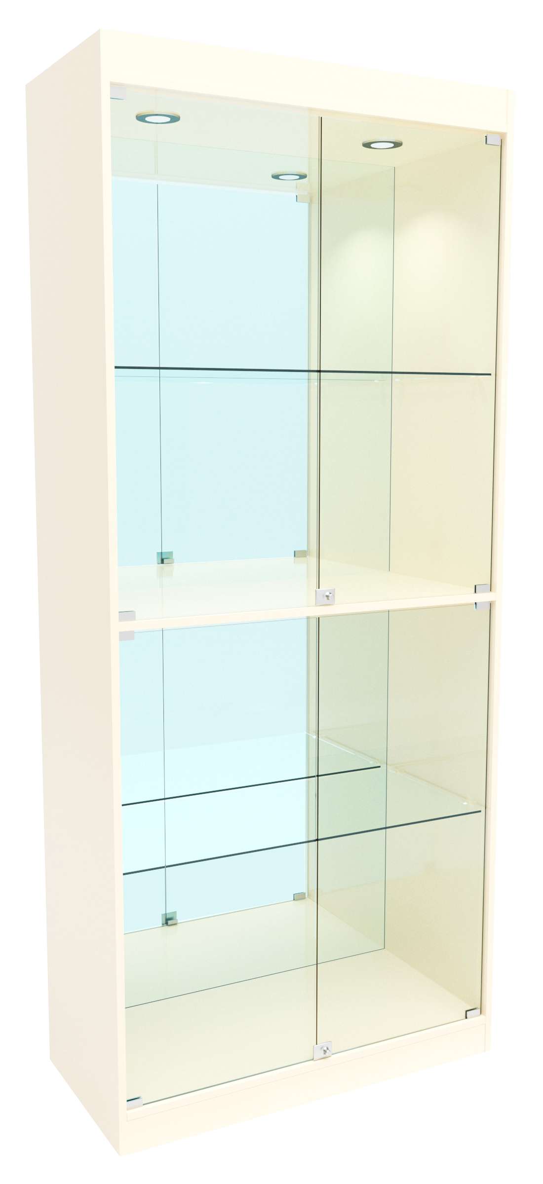 Стеклянная витрина №8-3 с каркасом из ДСП  (задняя стенка - зеркало) Крем Вайс