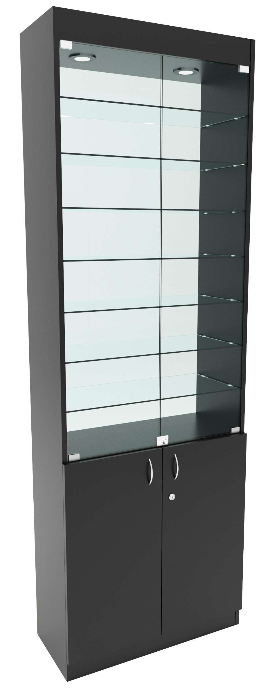 Стеклянная витрина №6-2 с каркасом из ДСП (задняя стенка - стекло) Черный