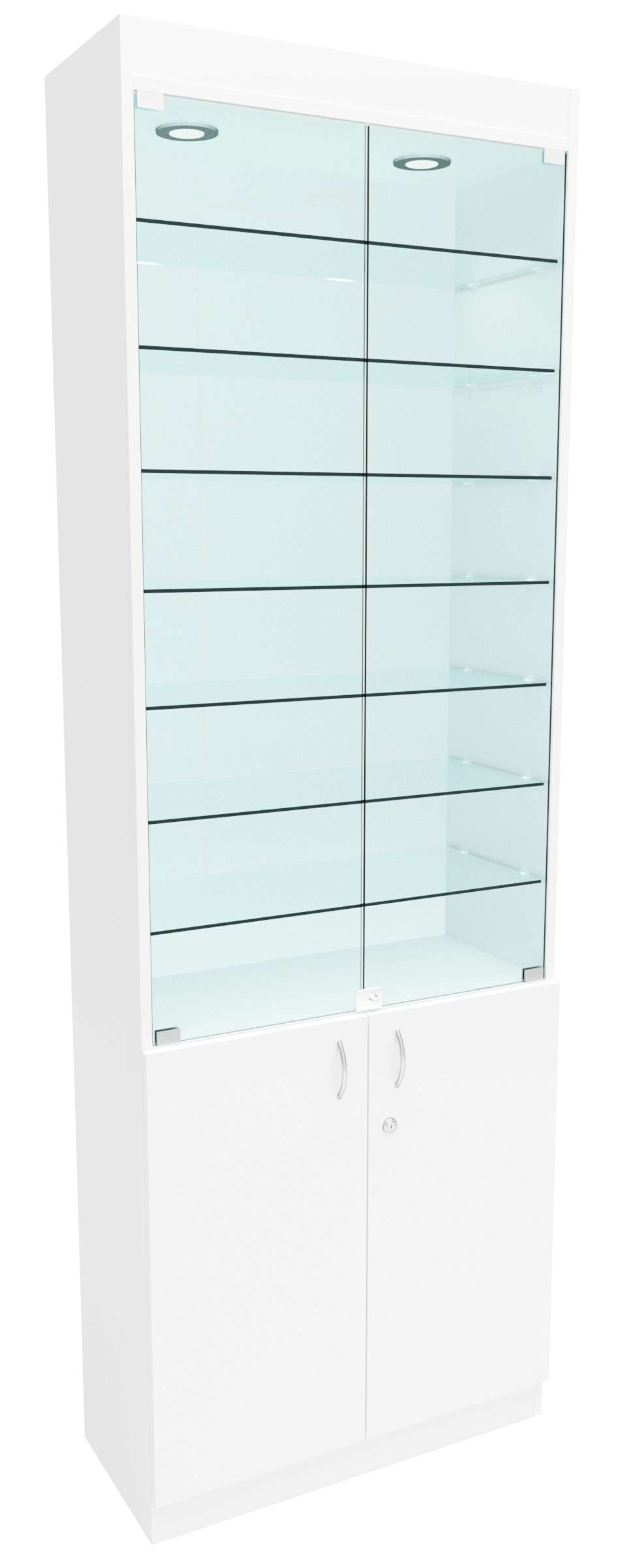 Стеклянная витрина №6-2 с каркасом из ДСП (задняя стенка - стекло) Белый